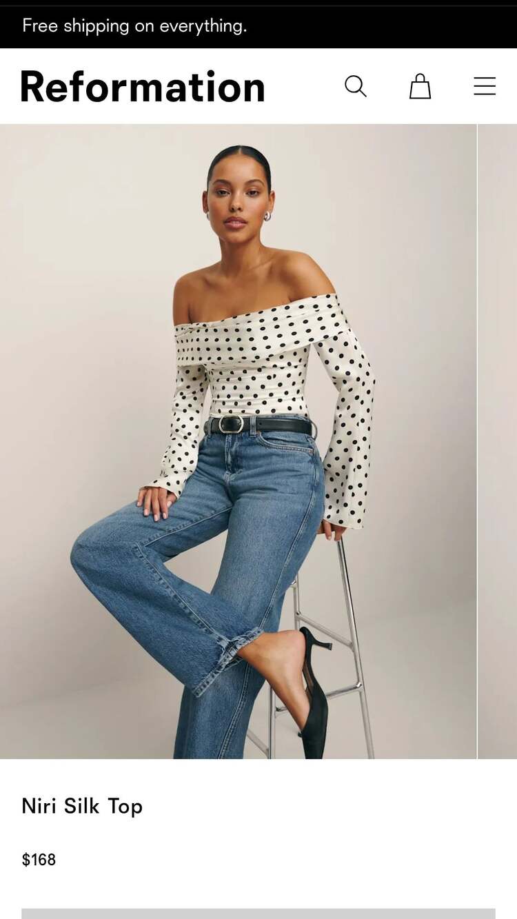 Reformation Niri Silk Off-the-Shoulder Polka Dot Top Size 2
